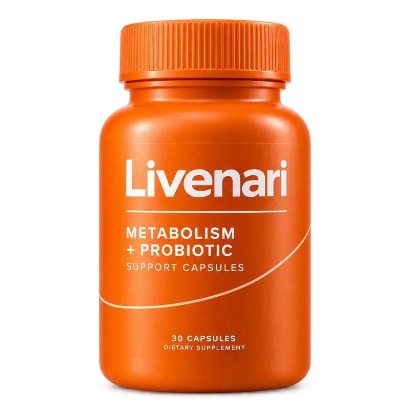 Livenari Metabolism + Probiotic Support bottle, 30 capsules